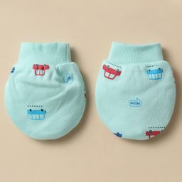Simply Interlock Knit Cap Mittens & Booties With Vehicle Print Aqua - Diameter 12 cm image 4