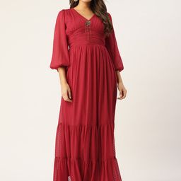 Antheaa Red Chiffon Embellished Maxi Dress-picture-14