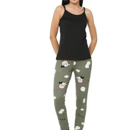 Sweet Dreams Olive Printed Pajama Set With Robe image 5