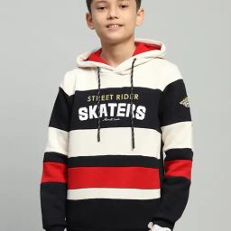 Monte Carlo Boys Navy Blue & White Cotton Blend Striped Sweatshirt-image-23
