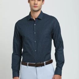Turtle Navy Blue Cotton Slim Fit Printed Shirt-image-68