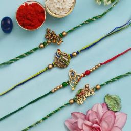 eCraftIndia Set of 4 Religious Rakhis with Sibling Agreement & Roli Chawal Pack-image-54