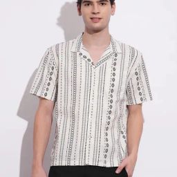 Being Human Black Slim Fit Striped Shirt-image-87