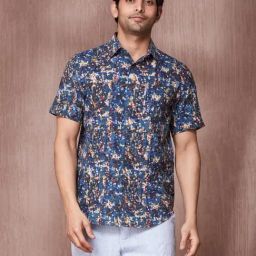 Fabindia Indigo Cotton Slim Fit Printed Shirt-image-10