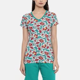zebu Women Teal Green & White Printed Night suit-image-97