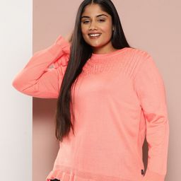 Sztori Plus Size Cable Knit Frilled Pullover-46