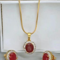 Sri Jagdamba Pearls White & Red Eeshika Pendant Set with Chain for Women image 1