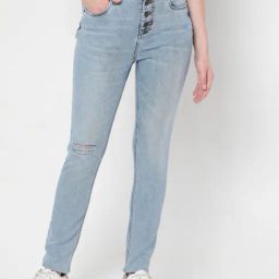 Vero Moda Light Blue Skinny Fit Distressed Jeans-picture-0