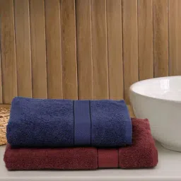 Creeva Wine & Navy 525 GSM Cotton Bath Towel Set of 2-38