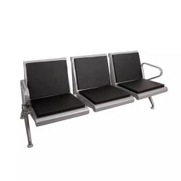 Hospishop Three Seater Chair Mild Steel 56x177.8x78.7 cm Solid Back Arm Rest for Waiting Area, Argon Cushion Black-12
