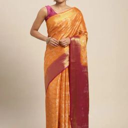 Mimosa Orange Silk Woven Saree With Unstitched Blouse-image-94