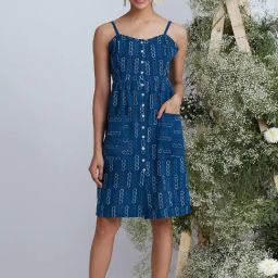 Okhai Tiffany Blue Pure Cotton Printed A-Line Dress-image-5