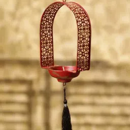 ExclusiveLane 'Rustic Mughal Door' Handcrafted Tea-Light Holder & Hanging Pillar Candle In Iron-image-62