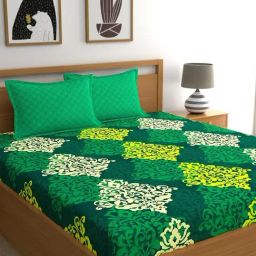 My Room Ethnic Green 140 TC Cotton Fitted King Bed Sheet with 2 Pillow Covers-image-77