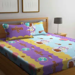 Klotthe Character based Multicolor 210 TC Cotton King Bedsheet with 2 Pillow Covers-image-84