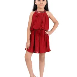 poplins Kids Maroon Cotton Regular Fit Dress-image-33
