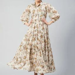 Marie Claire Beige Floral Print Maxi Dress-image-28