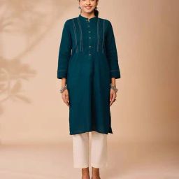 Daali Blue Cotton Regular Fit Embroidered Kurtas-15