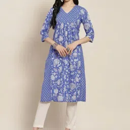 Rain and Rainbow Blue Printed Cotton Kurta-picture-3