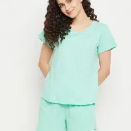 Clovia Green Graphic Print Top With Shorts-image-42