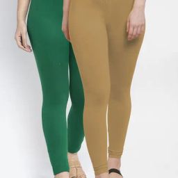 Gracit Green & Skin Mid Rise Leggings - Pack Of 2-image-37