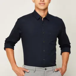 Code Casual Navy Blue Cotton Regular Fit Texture Shirt-image-7
