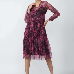 Van Heusen Purple Printed A-Line dress-image-26