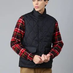 Woods Black Regular Fit Quilted Jacket-image-11