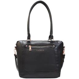 Caprese Gigi Black Faux Leather Textured Tote Handbag-image-23