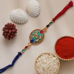 eCraftIndia Beautiful Kundan Diamond Rakhi for Brother with Sibling Agreement & Roli Chawal Pack-image-67