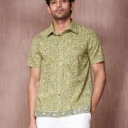 Fabindia Green & Yellow Cotton Straight Fit Printed Shirt-image-52