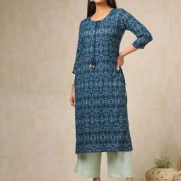 Soch Blue Rayon Regular Fit Ethnic Motifs Kurta-10