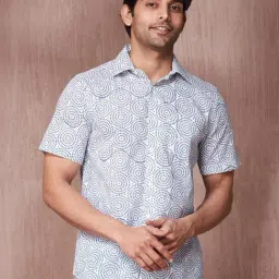 Fabindia White & Blue Cotton Slim Fit Printed Shirt-image-67