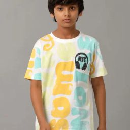 Under Fourteen Only Kids Orange & Blue Cotton Printed T-Shirt-image-82