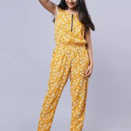 TeenTrums Kids Yellow Printed Jumpsuit-image-57