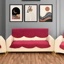 Bajo's Pink Solid Velvet Sofa Cover-image-13