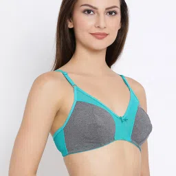 Clovia Blue & Grey Color-Block Full Coverage Bra image 4