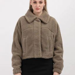 CALVIN KLEIN JEANS Brown Regular Fit Polyester Classic Collar Fur Jacket-image-14