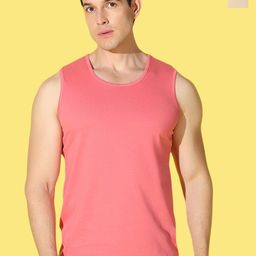WOOSTRO Pack Of 2 Printed Combed Cotton Gym Vests VWS26(RUN RUST)(PLAIN PEACH)-10