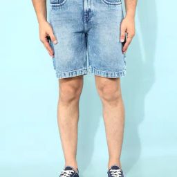 Crimsoune Club Blue Cotton Slim Fit Denim Shorts-image-90