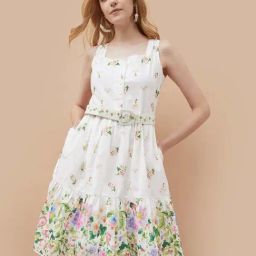 Colour Me By Melange White Cotton Regular Fit Floral Print Dress-image-16