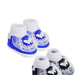 NESKA MODA 3 To 12 Months Infants 2 Pair Combo Soft Cotton Butterfly Frill Booties-61