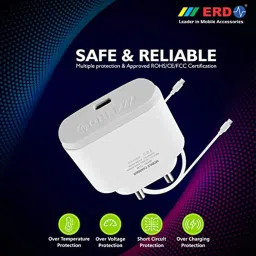ERD TC-49 Mobile Phone Charger Adapter with USB-C to C Cable (White) image 3
