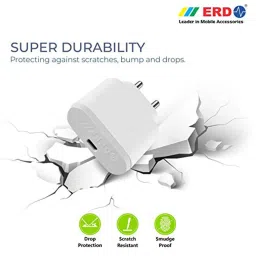 ERD TC-49 Mobile Phone Charger Adapter with USB-C to C Cable (White) image 5