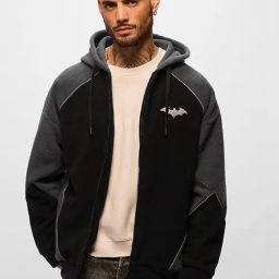 The Souled Store Black & Grey Loose Fit Embroidered Hooded Sweatshirt-picture-32