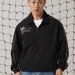 Hubberholme Black Boxy fit Print Jackets-image-104