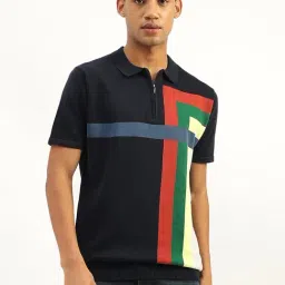 United Colors of Benetton Blue Cotton Colorblock T-Shirt-image-56