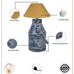 Homesake Rustic Milk Churn Can White Metal Table Lamp with Golden Cone Shade image 5