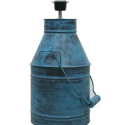 Homesake Rustic Milk Churn Can Turquouise Metal Table Lamp with Jute Drum Shade image 4