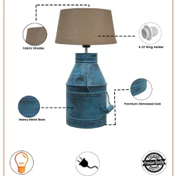 Homesake Rustic Milk Churn Can Turquouise Metal Table Lamp with Jute Drum Shade image 5